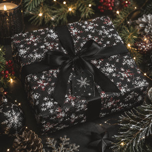 Papier Cadeau Noël Flocons de Neige Gothiques Sombres