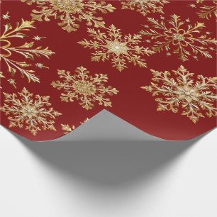 Papier cadeau Noël flocons de neige or et rouge