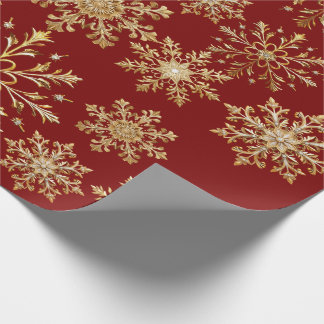 Papier cadeau Noël flocons de neige or et rouge