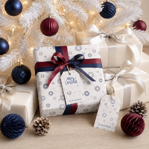 Papier Cadeau Noël Flocons de Neige Superposés Bleu Marine et Bo