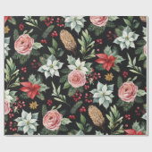 Papier Cadeau Noël floral foncé moderne (Plat)