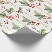 Papier Cadeau Noël Floral Holly Red Berries (Coin)