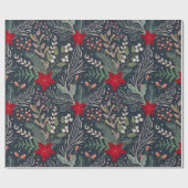 Papier Cadeau Noël Floral Poinsettia Heather d'hiver (Plat)