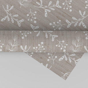 Papier Cadeau Noël floral rustique blanc
