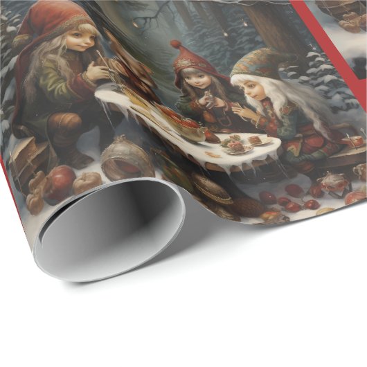 Papier Cadeau Noël Forêt elfes avec la souris ami Tea Party (Coin rond)