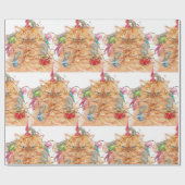 Papier Cadeau Noël Fun Grumpy Chat Souris Animal Humour Art (Plat)