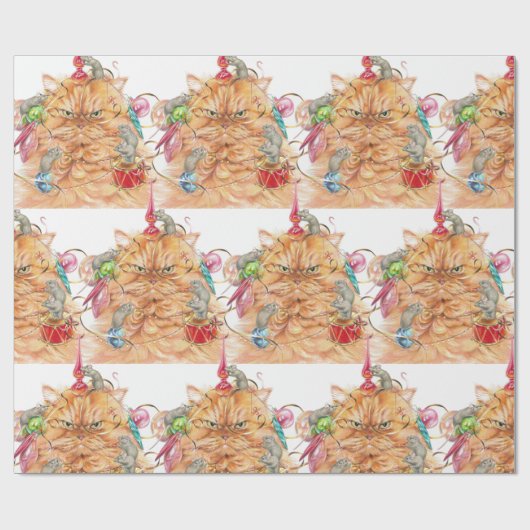 Papier Cadeau Noël Fun Grumpy Chat Souris Animal Humour Art (Plat)