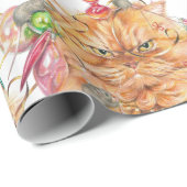 Papier Cadeau Noël Fun Grumpy Chat Souris Animal Humour Art (Coin rond)