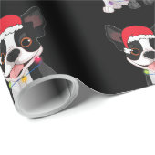 Papier Cadeau Noël Funky Boston Terrier Lover Santa Hat Lig (Coin rond)