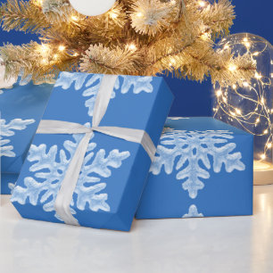 Papier Cadeau Noël givré congelé bleu glacial de flocons de