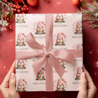 Papier Cadeau Noël Gnome Rose mignon