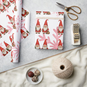 Papier Cadeau Noël Gnome Rouge Scandinave