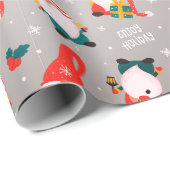 Papier Cadeau Noël - Gnome Whimsical Temps gris (Coin rond)