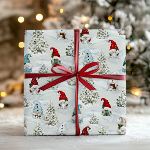 Papier Cadeau Noël Gnomes Aquarelle Vacances