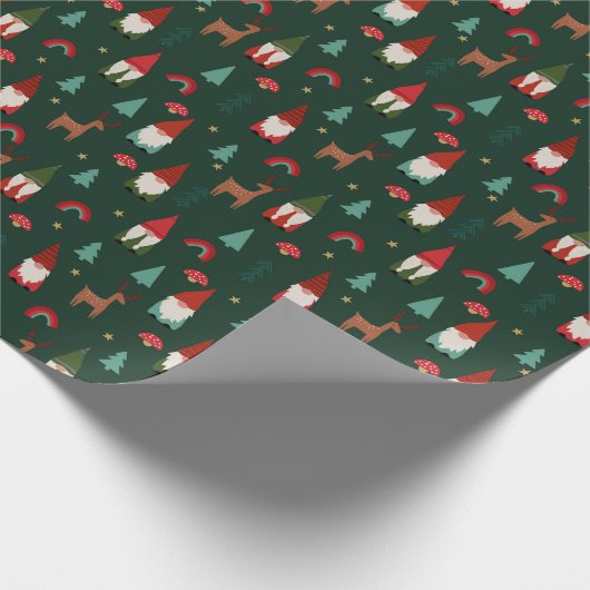 Papier Cadeau Noël Gnomes vacances vert foncé (Coin)