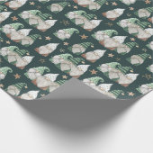 Papier Cadeau Noël Gnomes Vert Or tendance Scandinave (Coin)