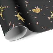 Papier Cadeau Noël Gold Stars Coeurs d'or en Motif noir (Coin rond)