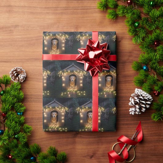 Papier Cadeau Noel Golden Retriever dans Doghouse (Cadeau de vacances)