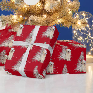 Papier Cadeau Noël Golden Retriever et Arbre