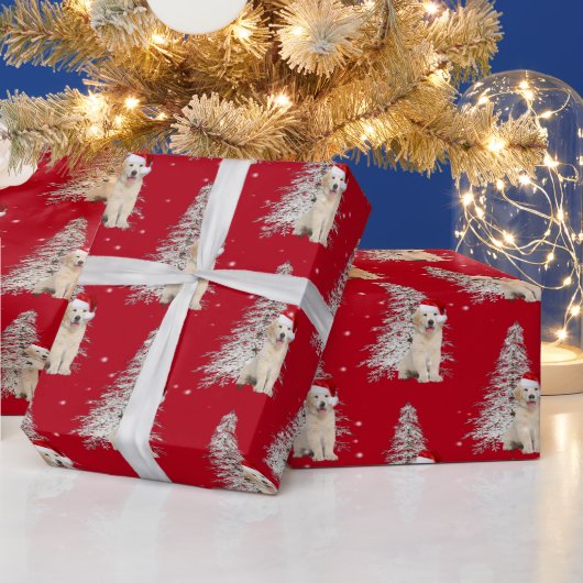 Papier Cadeau Noël Golden Retriever et Arbre (Vacances)