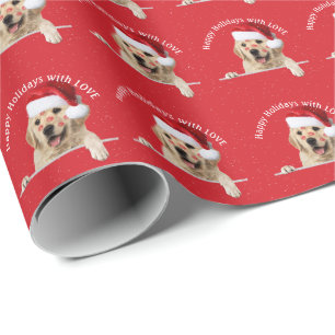 Papier Cadeau Noël Golden Retriever rouge à lèvres baisers