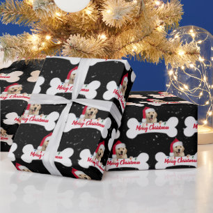 Papier Cadeau Noël Golden Retriever sur le chien os