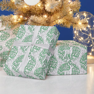 Papier Cadeau Noël Green Reindeer Motif Woodland hiver