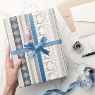 Papier Cadeau Noël gris noir rayures de rennes