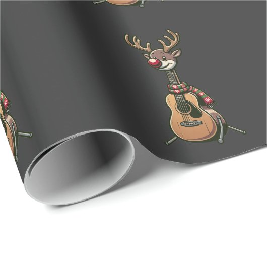 Papier Cadeau Noël Guitare Lover Reindeer (Coin rond)