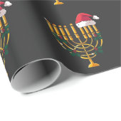 Papier Cadeau Noël Hanoukka Juif Père Noël Menorah (Coin rond)