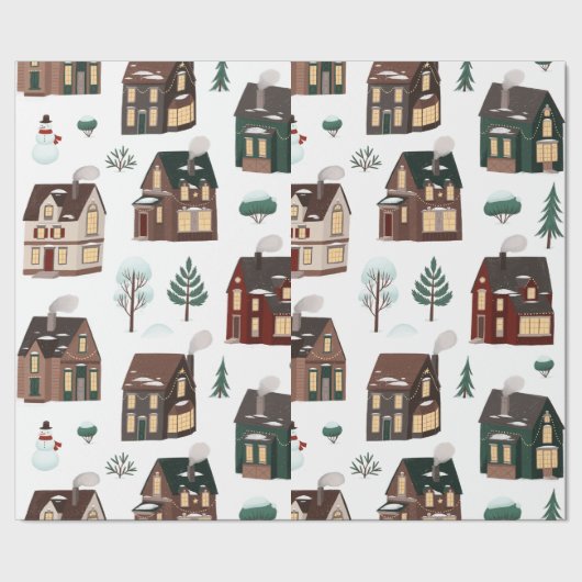 Papier Cadeau Noël Hiver Nieghbour Maisons Cuites (Couture)