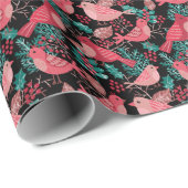 Papier Cadeau Noël hiver Red Bird Berries vacances (Coin rond)