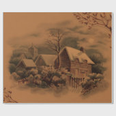 Papier Cadeau noël hiver scène or (Plat)