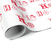 Papier Cadeau Noël Ho Ho Ho rouge et blanc motif mignon (Coin rond)