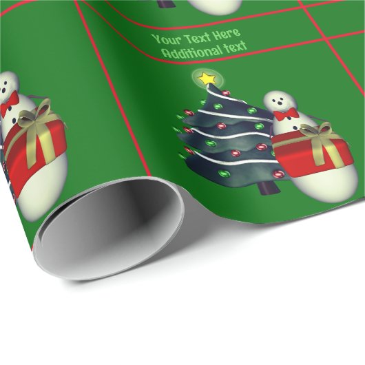 Papier Cadeau Noël Holiday mignon Snowman Tree personnalisé (Coin rond)