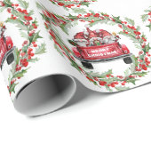 Papier Cadeau Noël Holly Berry Wreath Rouge Gnome Aquarelle (Coin rond)