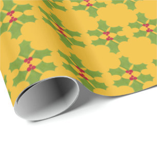 Papier Cadeau Noël Holly brindille sur or
