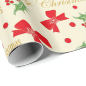 Papier Cadeau Noël Holly et Bows (Coin rond)