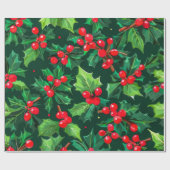 Papier Cadeau Noël Holly Feuilles et Motif Berries (Plat)