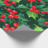 Papier Cadeau Noël Holly Feuilles et Motif Berries (Coin)