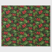 Papier Cadeau Noël Holly Feuilles Et Red Berries Motif (Plat)