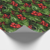 Papier Cadeau Noël Holly Feuilles Et Red Berries Motif (Coin)
