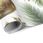 Papier Cadeau Noël Holly Feuilles et Red Bow en blanc (Coin rond)