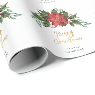 Papier Cadeau Noël Holly Foliage Rouge et vert Script cadeau
