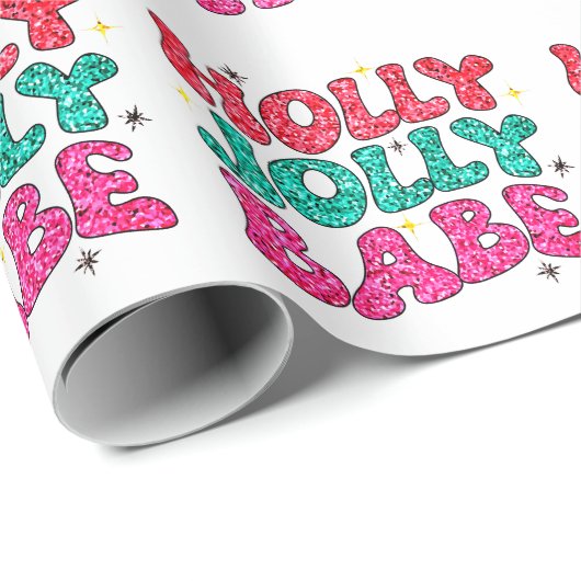 Papier Cadeau Noël Holly Jolly Babe Parties scintillant moderne (Coin rond)