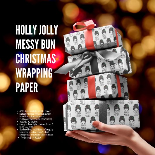 Papier Cadeau Noël Holly Jolly Messy Bun