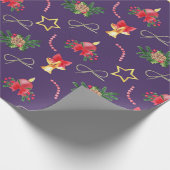 Papier Cadeau Noël Holly, Pine Cônes, Cloches - Violet (Coin)