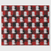 Papier Cadeau Noël Husky sur Buffalo Plaid (Plat)