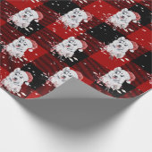 Papier Cadeau Noël Husky sur Buffalo Plaid (Coin)
