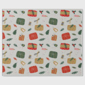 Papier Cadeau Noël illustré gris rouge et doré (Plat)